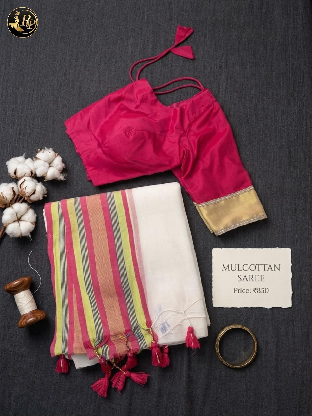Mulcotton Rani Pink Striped Saree