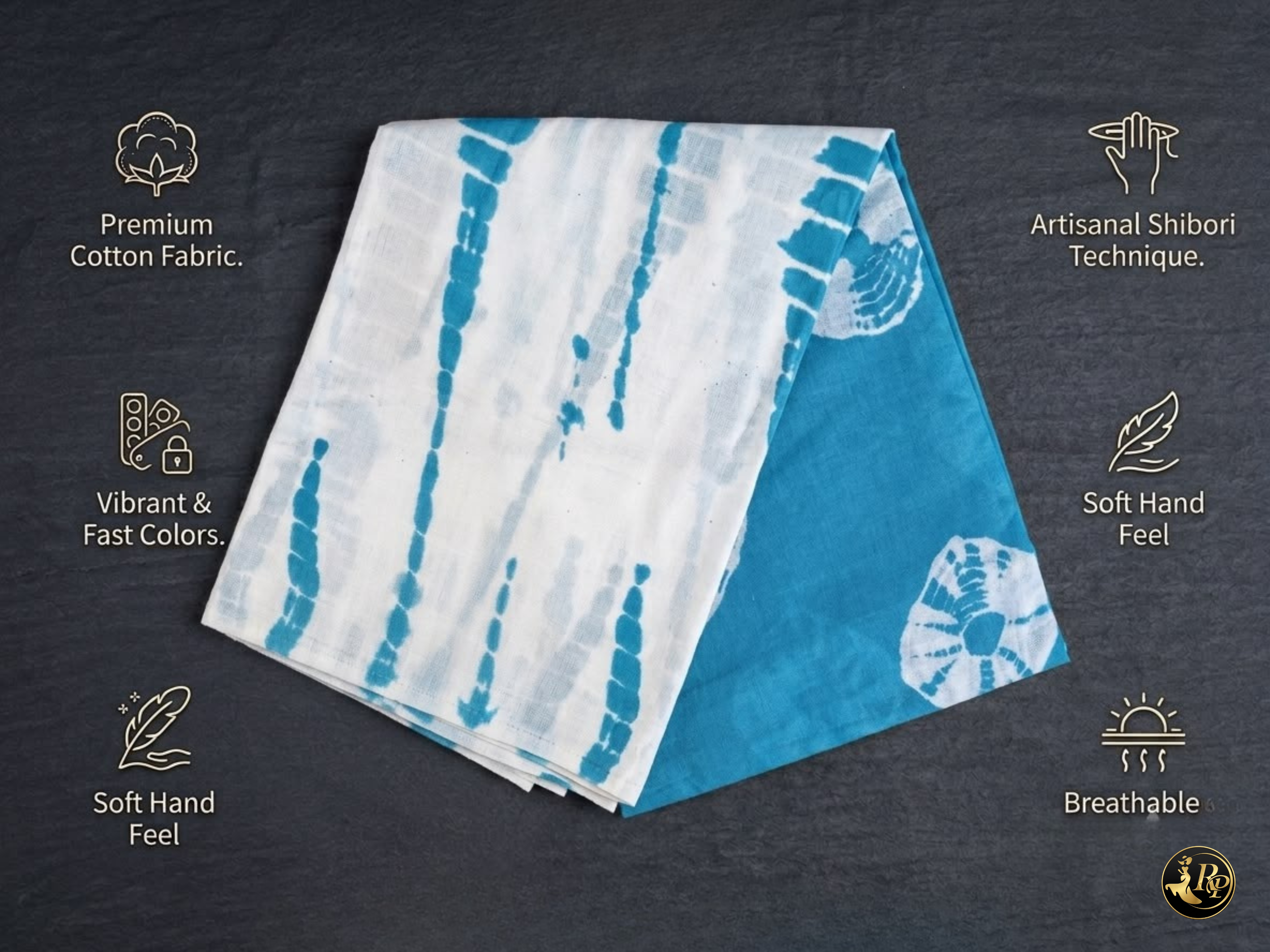 Aqua Blue & White Hand-Block Printed Mulcotton Saree