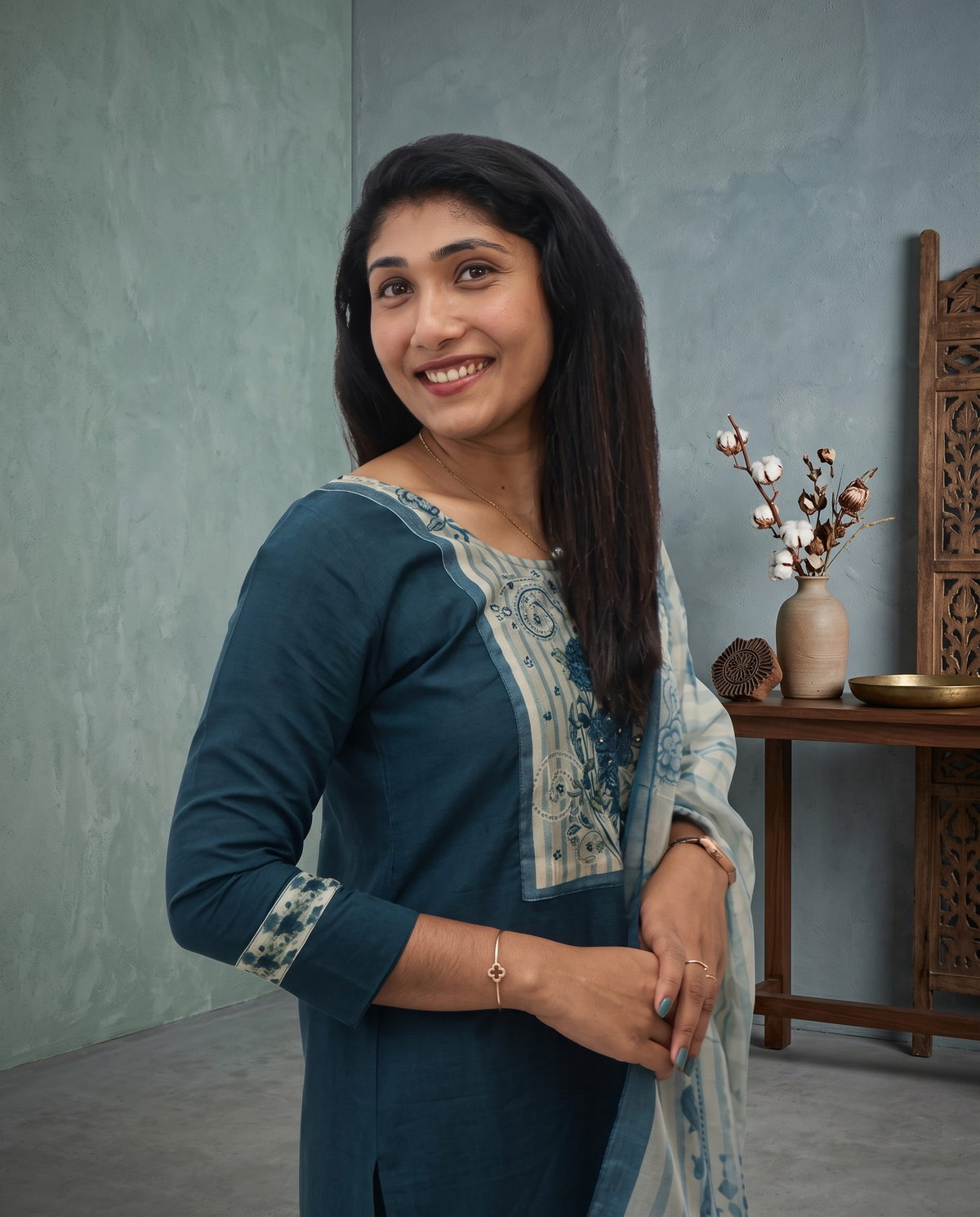 Soft Cotton Churidar With Organca Shall