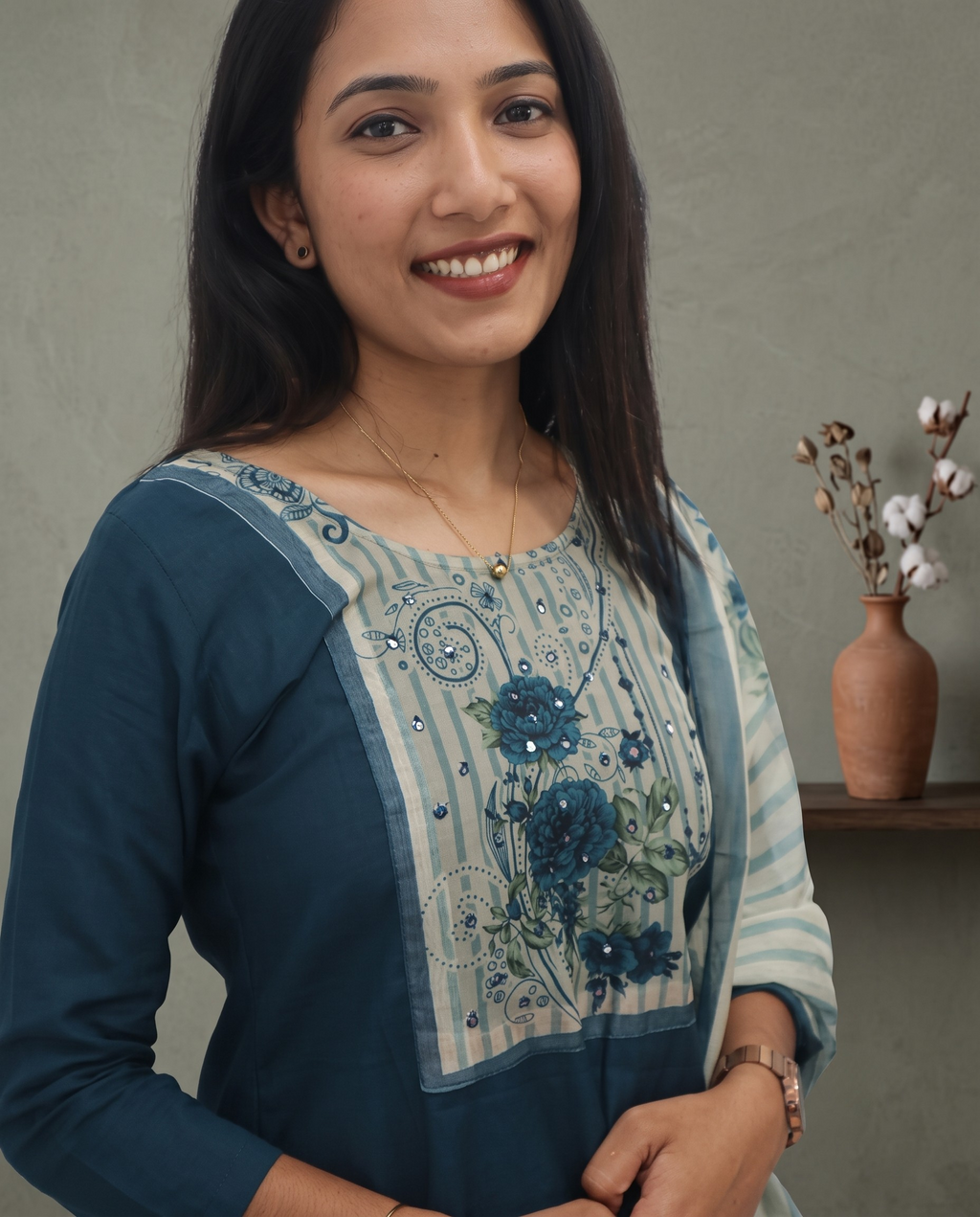 Soft Cotton Churidar With Organca Shall