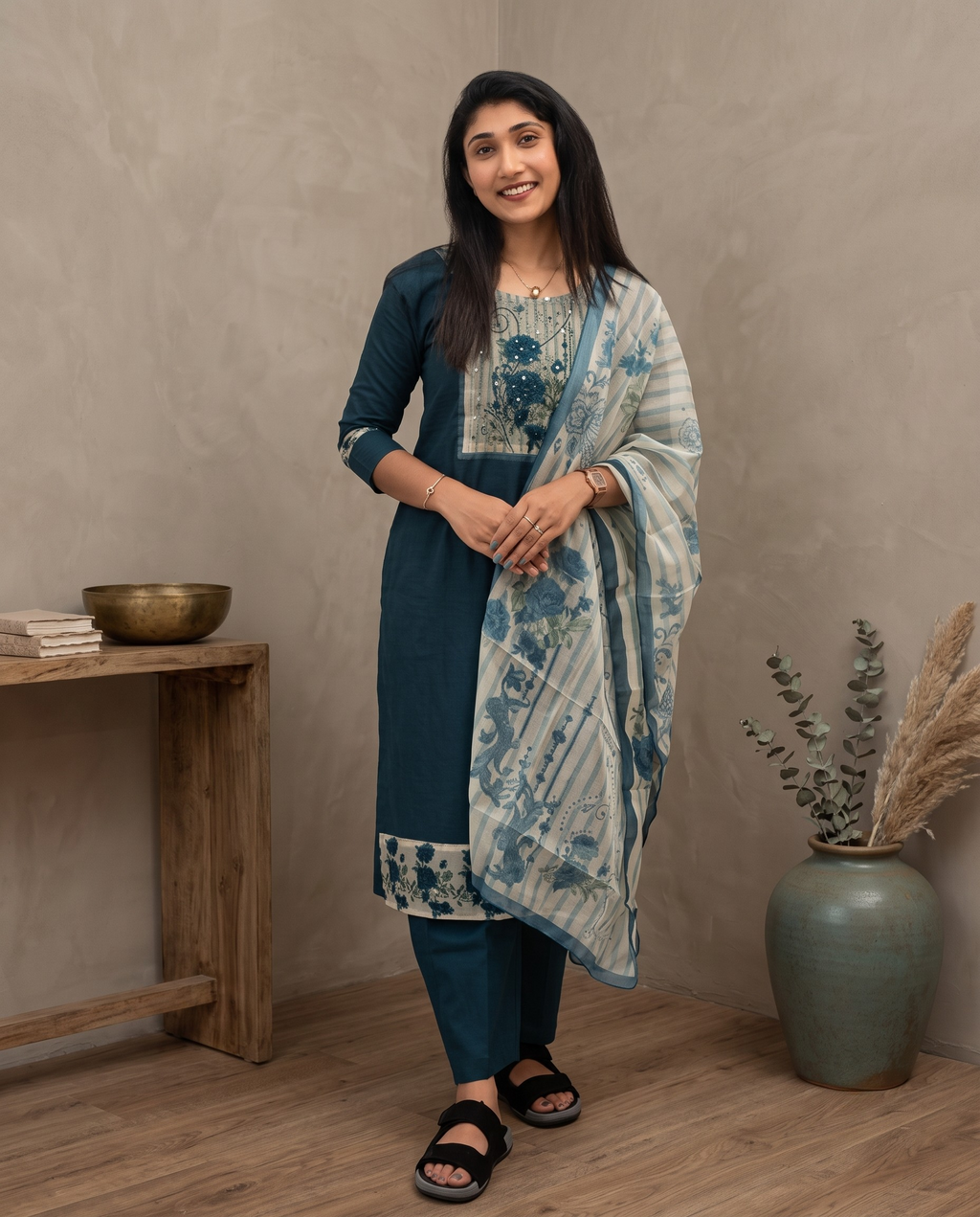 Soft Cotton Churidar With Organca Shall