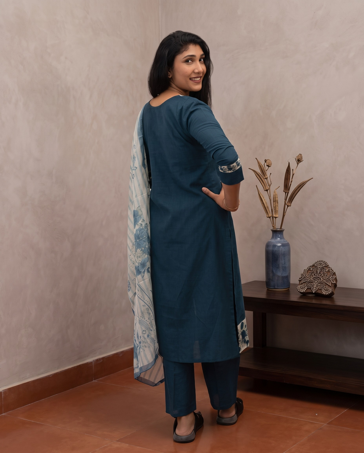 Soft Cotton Churidar With Organca Shall