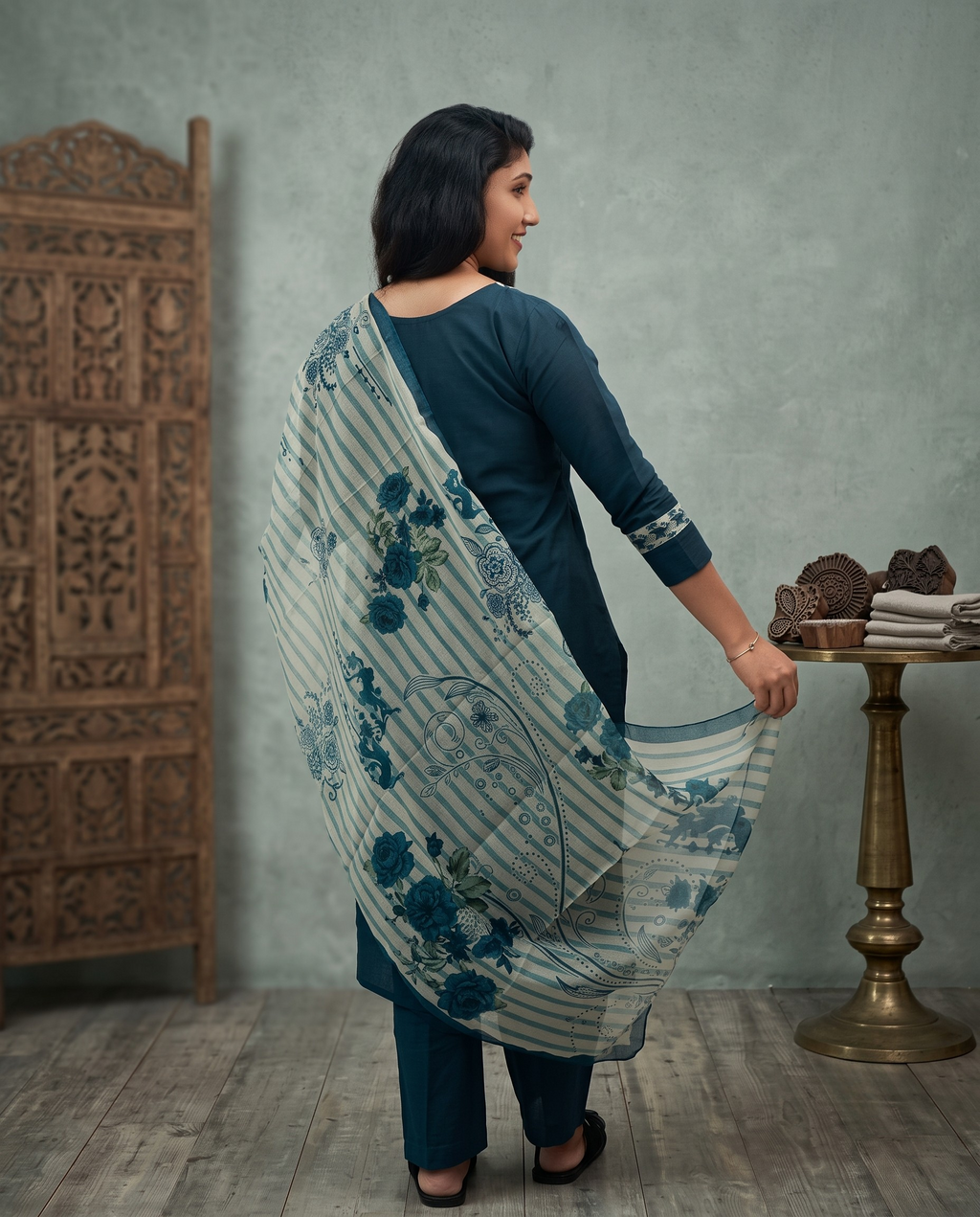 Soft Cotton Churidar With Organca Shall