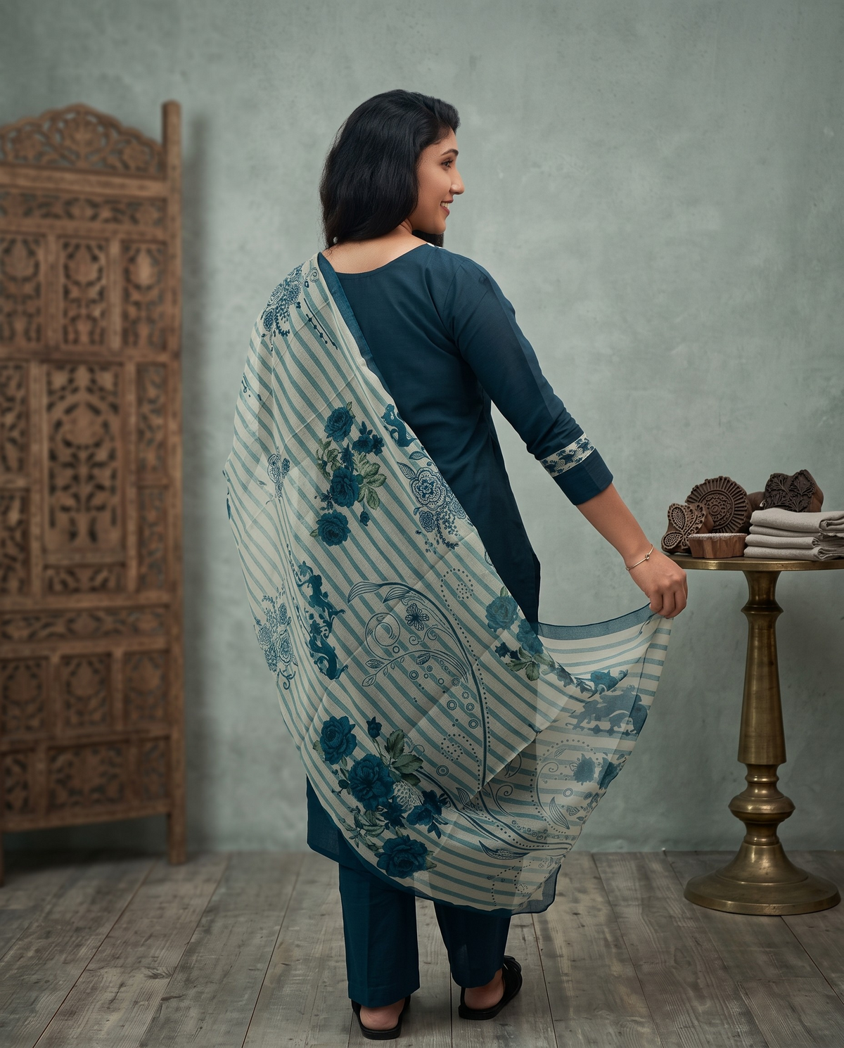 Soft Cotton Churidar With Organca Shall