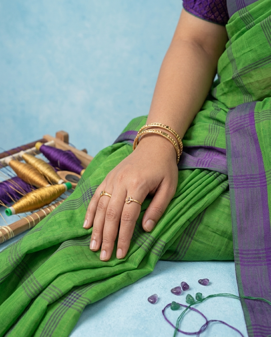 Check Cotton Saree Without Blouse