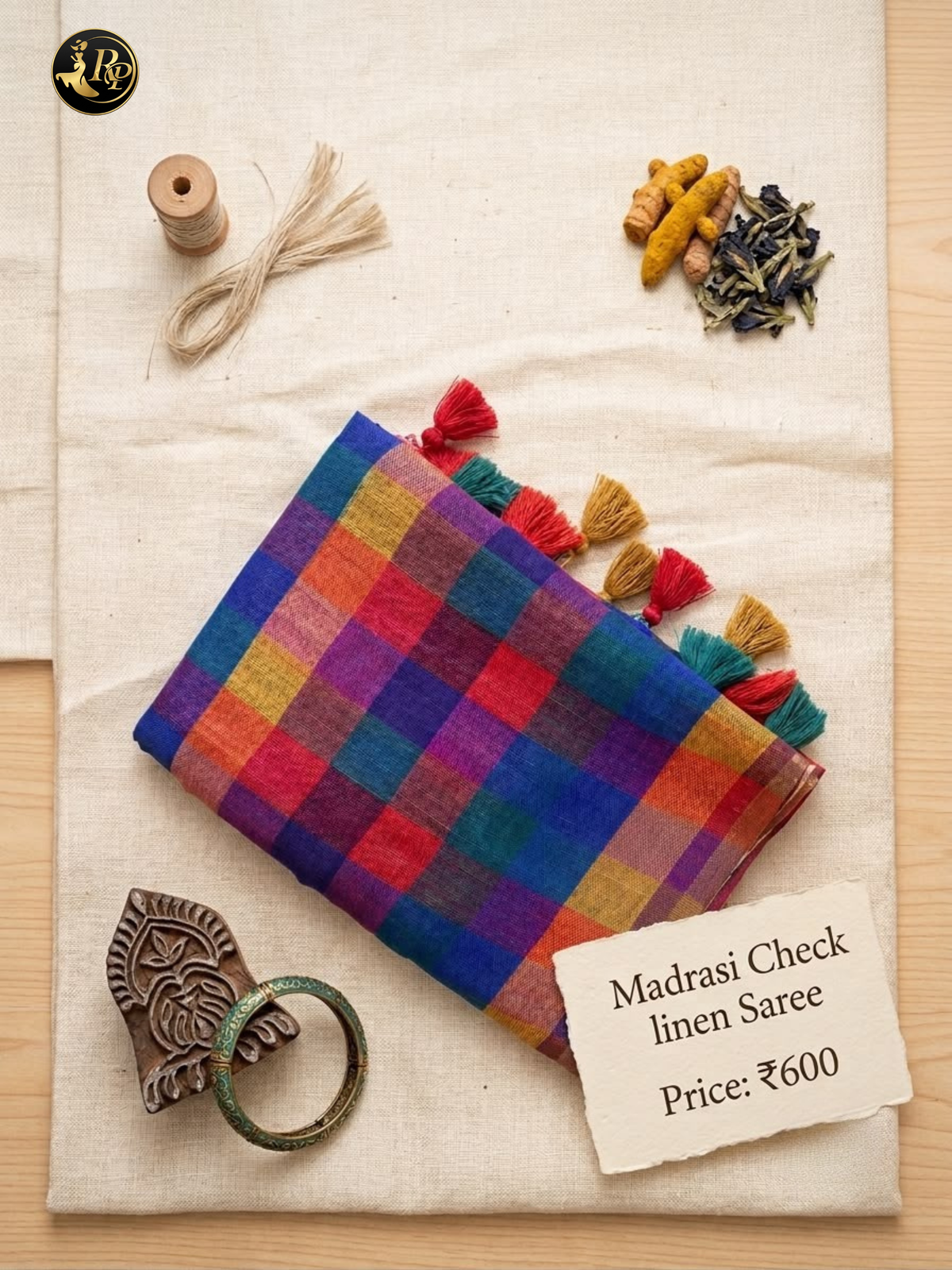 Madrasi Check Linen Saree