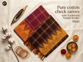 Pure Cotton Check Sarees With Traditional Temple Border