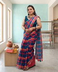 Madras Check Linen Saree Without Blouse