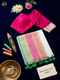 Pink & Mint Striped Mulcotton Saree
