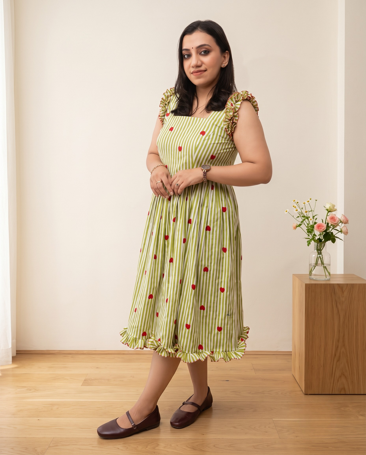 Pure cotton material Midi Frilled frock