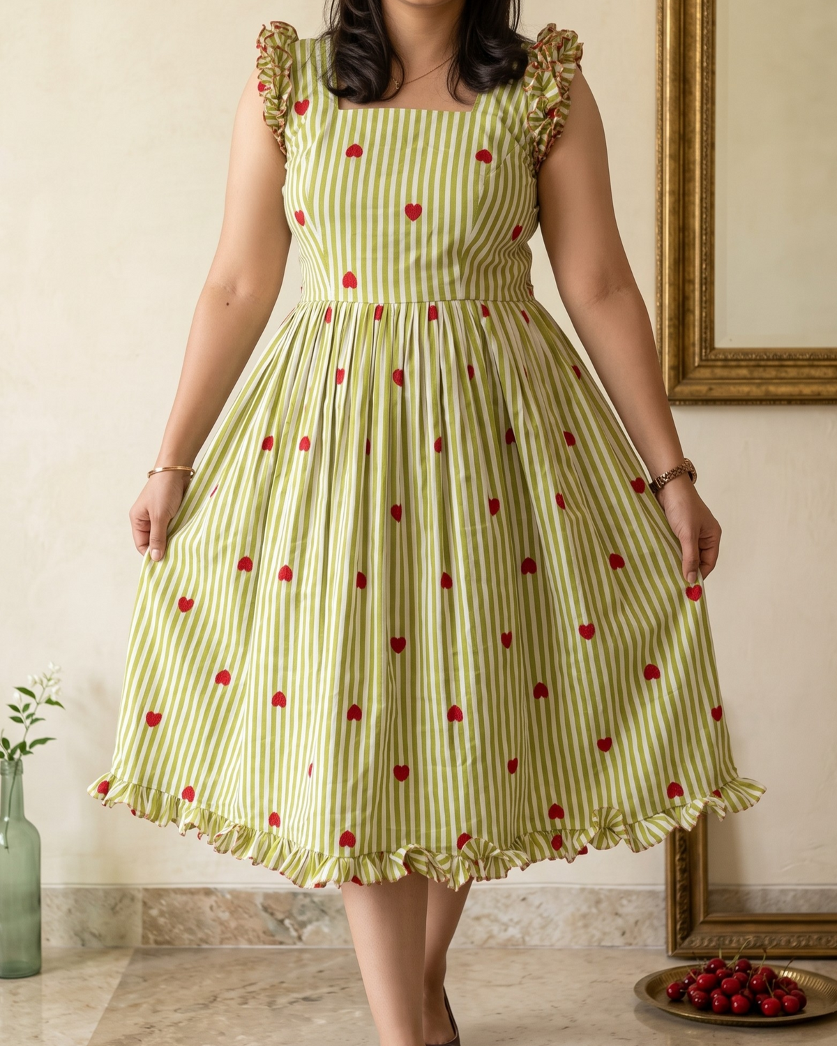 Pure cotton material Midi Frilled frock