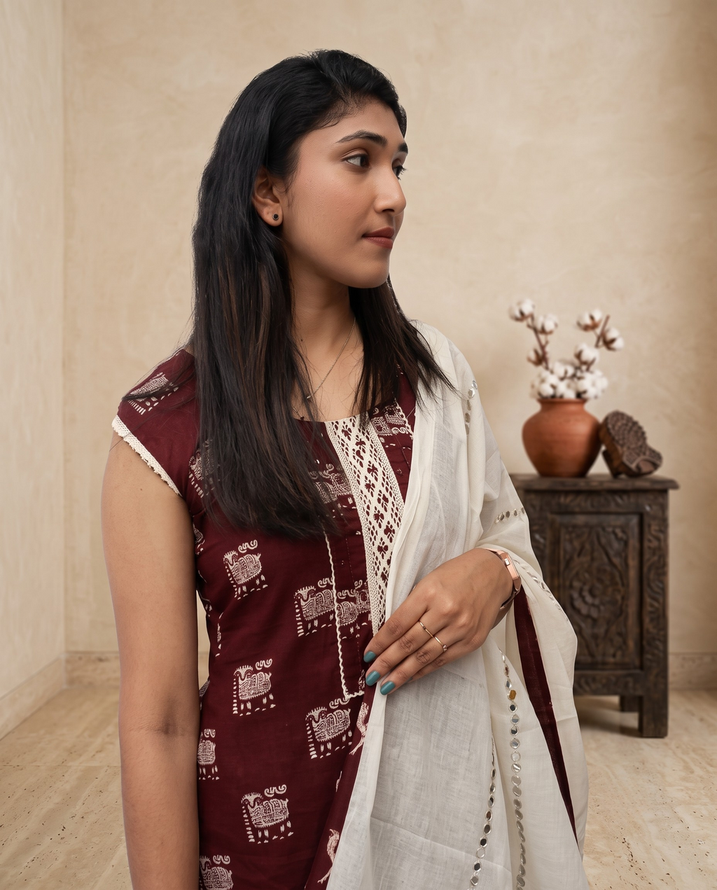 Mulcotton Churidar Set With Sleeve