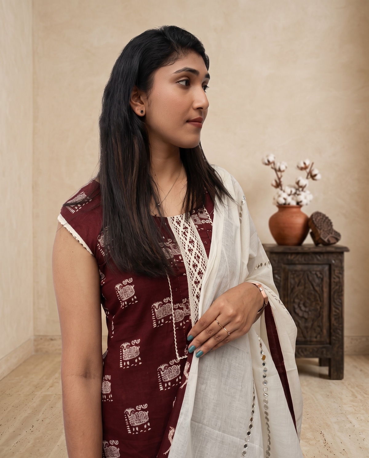 Mulcotton Churidar Set With Sleeve