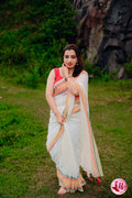 Ivory Pastel Striped Mulcotton Saree