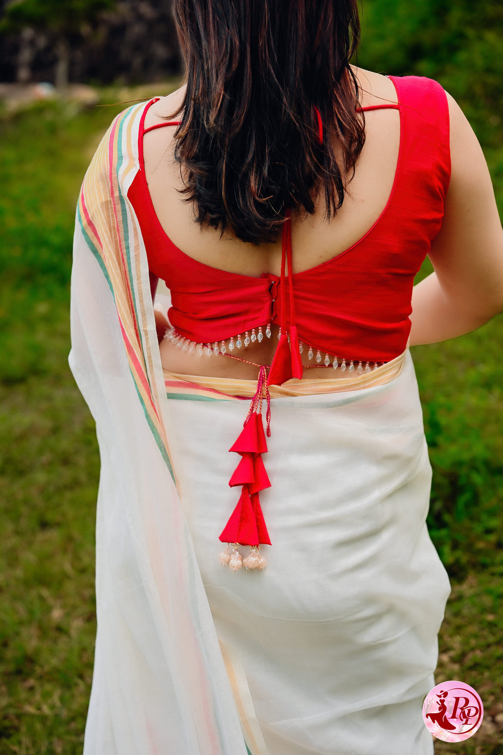 Ivory Pastel Striped Mulcotton Saree