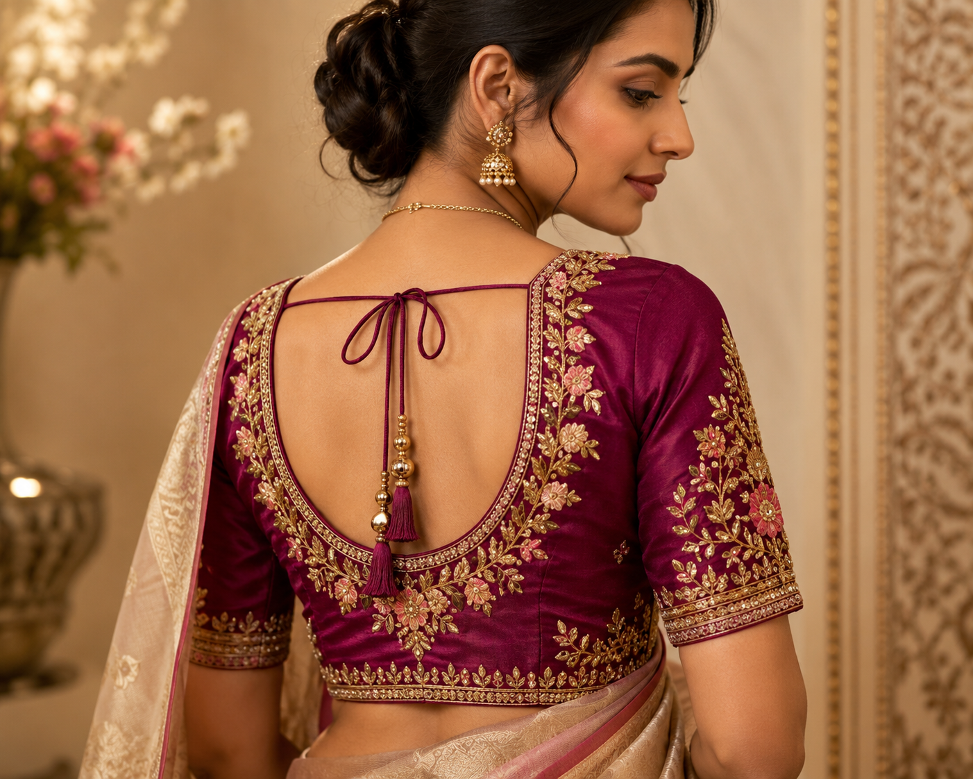 Embroidered Silk Saree Blouse