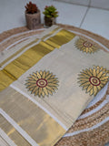 Golden Bloom Embroidered Kasavu Onam Saree